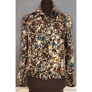 CJ Banks Christopher Banks Sz PS Stretch‎ Brown Blue Coral Fall Floral Jacket